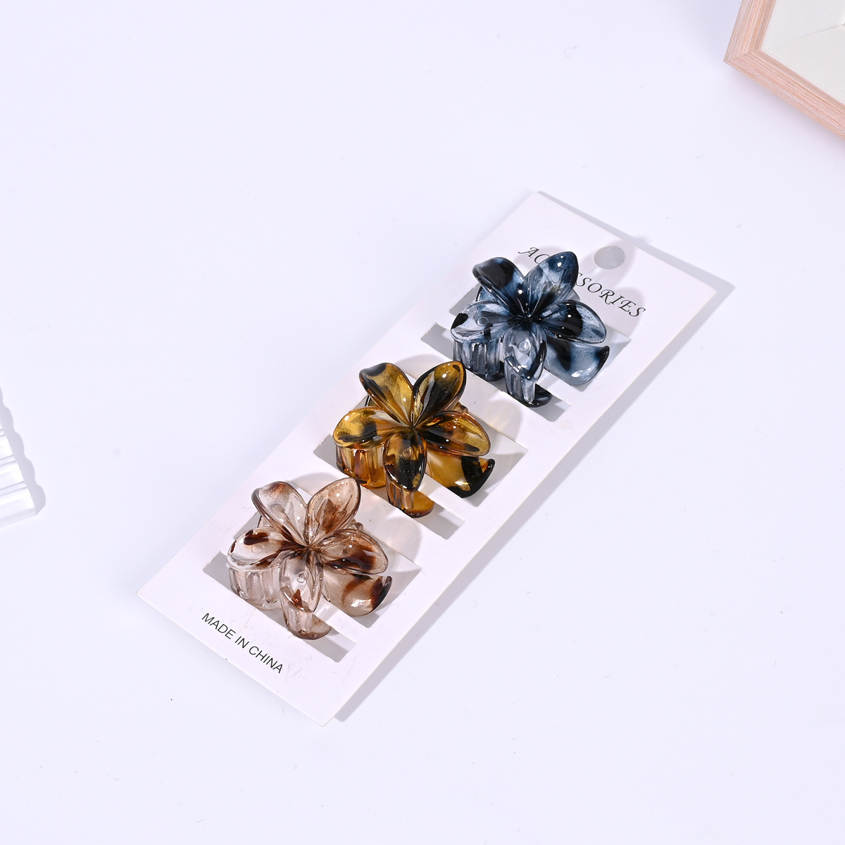 Galvanizado oro y plata huevo flor flor abrazadera de cabello color mediano agarrar abrazadera de cabello medio agarrar abrazadera de cabello de plástico 4cm