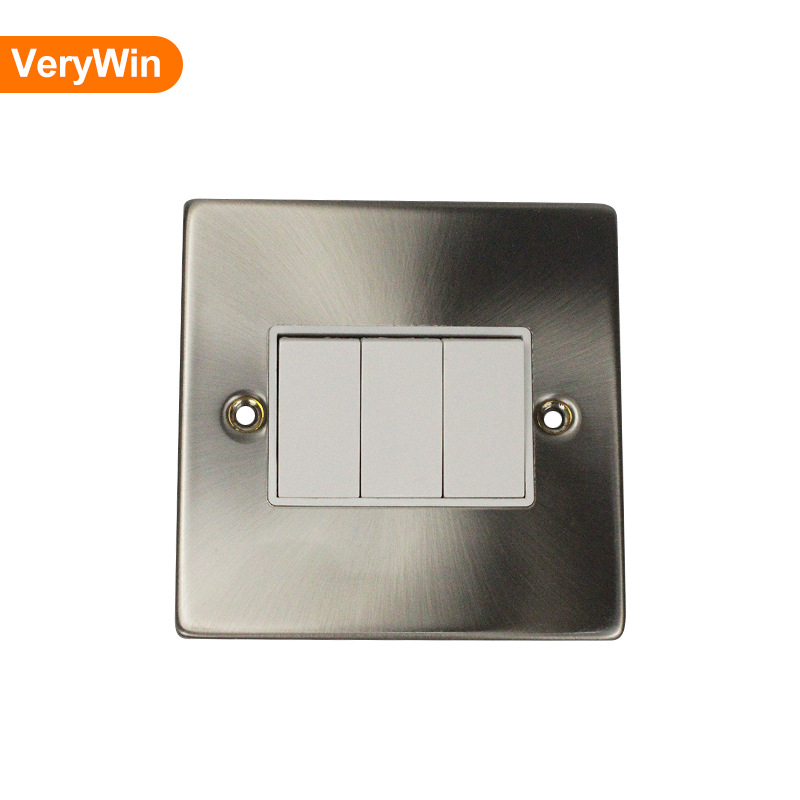 供应三开单控开关86型暗装墙壁3位三开三联金属面板 装饰开关面板