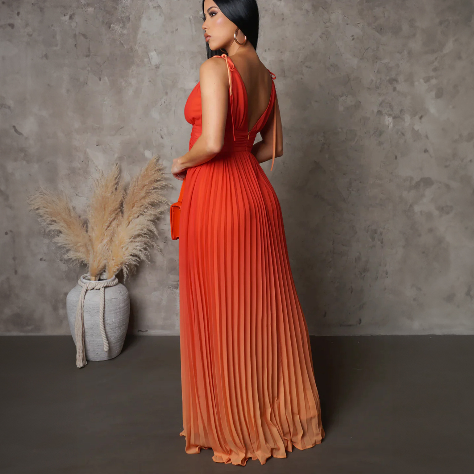 D403 Cross-Border Summer Strapless Backless Sexy Tie Gradient Color Long Dress Foreign Trade Gown_voghion.com