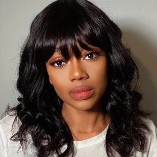 Amazon Ebay Hot Selling Women's Wig Air Bangs Short Curly Hair Pear Wig Black Wavy Hair Wholesale