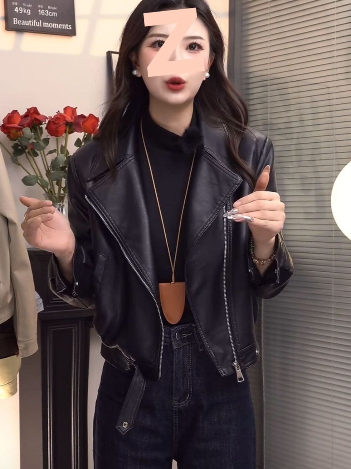 海宁加绒加厚皮衣外套女时尚休闲宽松短款2026秋冬新款机车皮夹克