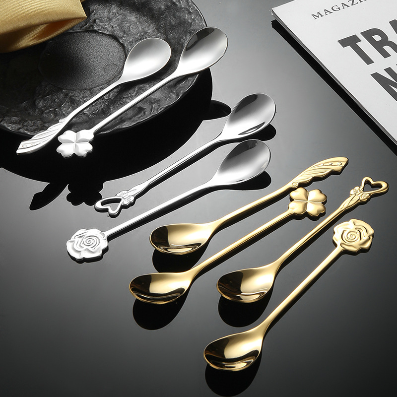 304 cucharas de café de acero inoxidable cucharas creativas de cuatro hojas cucharas de alas cucharas de pan de nido postre cucharas de amor cucharas de flores