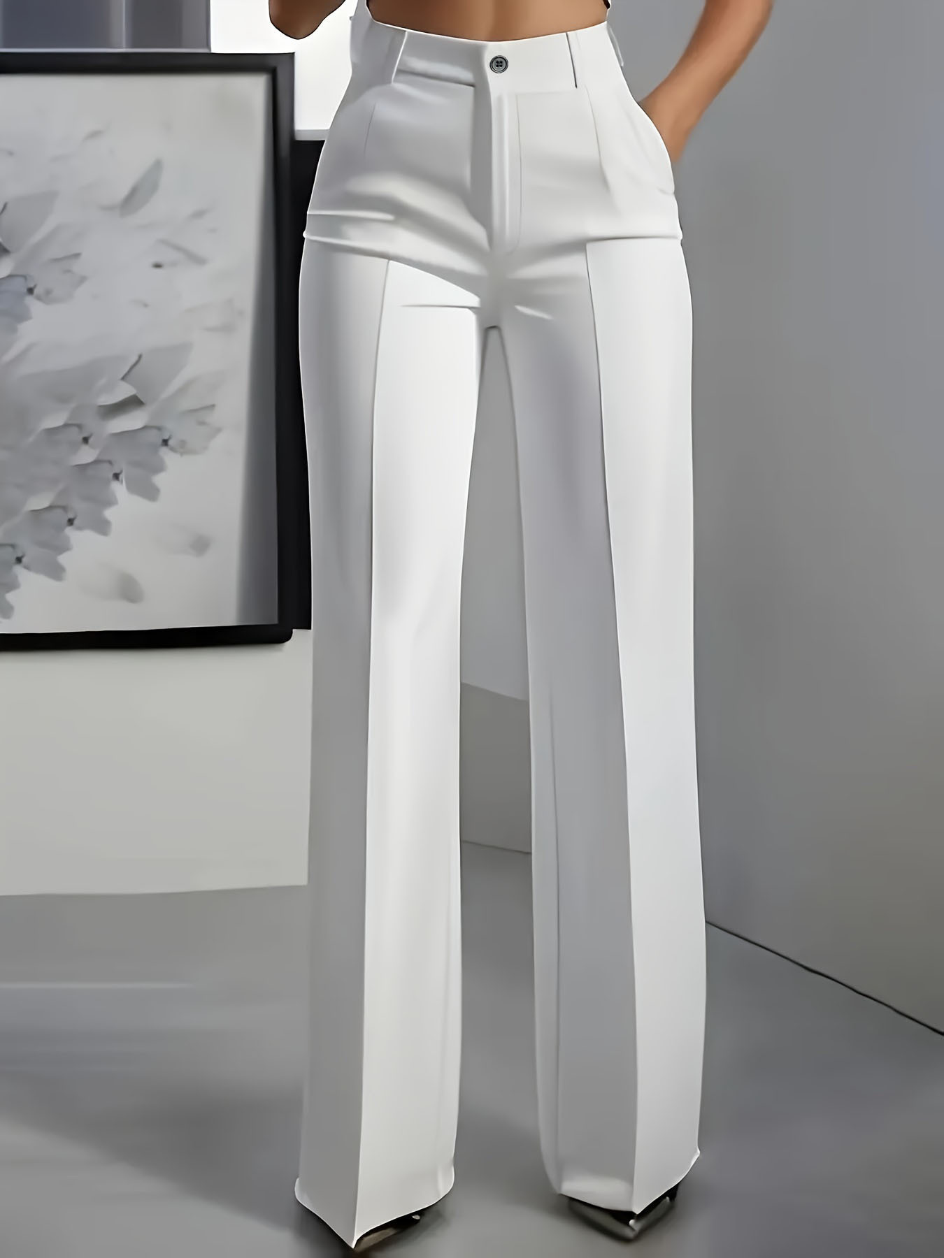 Europa y los Estados Unidos transfronterizos en 2025 mujeres nuevas cintura alta verticales rectos pantalones de trajes simples para mujeres image 7