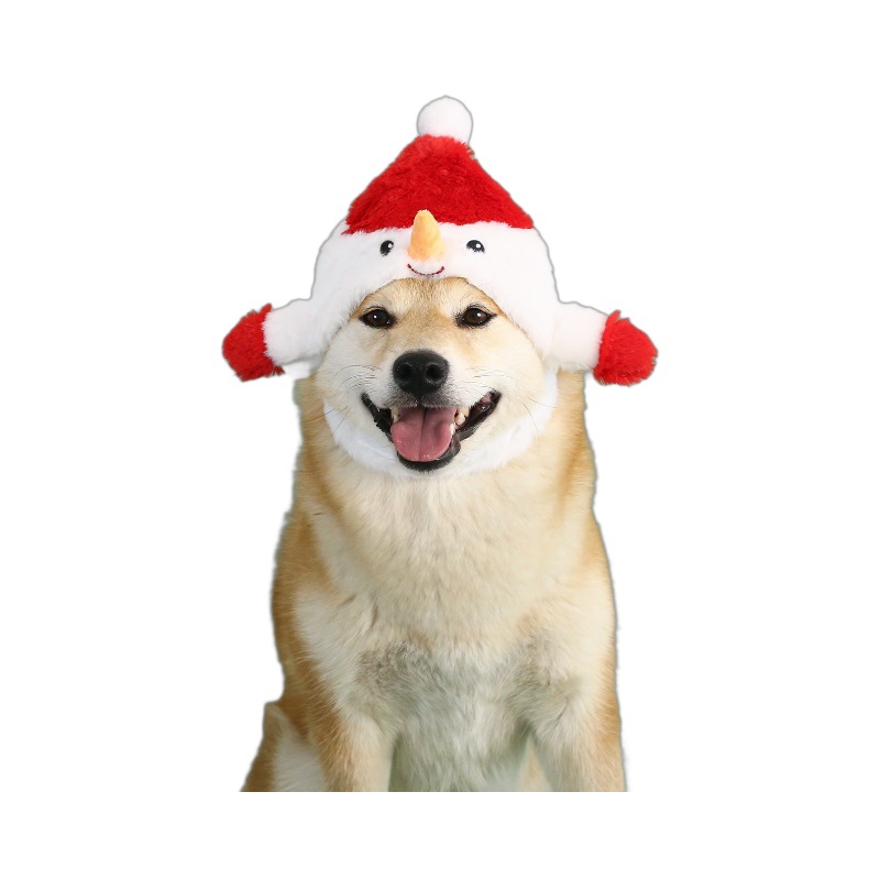 Perro Árbol de Navidad Sombrero de muñeco de nieve Tamaño mediano Shiba Inu Teddy Dibujos animados felpa lindo vestir vacaciones sombrero arco image 6
