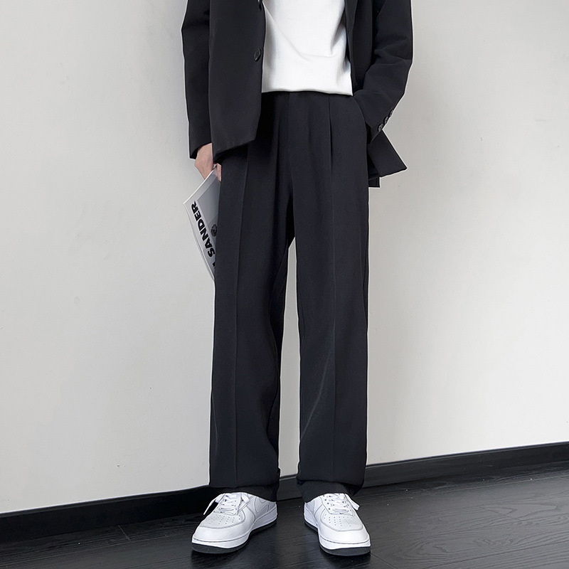 Men's Trousers, Spring & Fall Trendy Brand Straight Casual Trousers, Men's Drapedy Wide-Leg Black Suit Trousers, Slightly Elastic Men's Trousers, Spring & Fall Trendy Brand Straight Casual Trousers, Men's Drapedy Wide-Leg Black Suit Trousers, Slightly Elastic