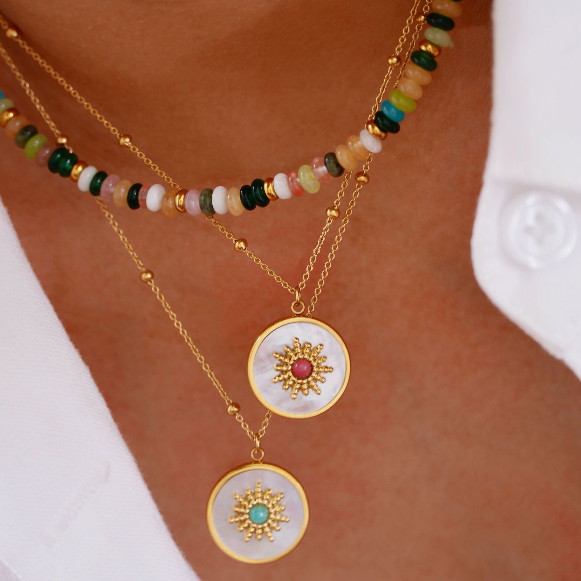 Simple Style Beaded Titanium Steel Geometric Women's Bracelets Necklace display picture 1