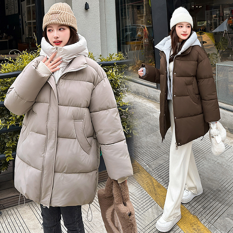 2025 invierno nuevo color de contraste de ropa de algodón de moda de mujer chaqueta de algodón gruesa chaqueta casual con capuz image 4