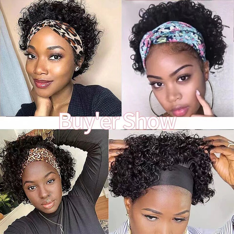 Headband Wig, European and American Women's Afro Curly Wig, African Small Curly Fluffy Wig with Headscarf in Stock Headband Wig, European and American Women's Afro Curly Wig, African Small Curly Fluffy Wig with Headscarf in Stock