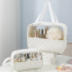 New light luxury high-end checkered PU high-looking cosmetic bag waterproof large-capacity portable travel bag wash storage bag