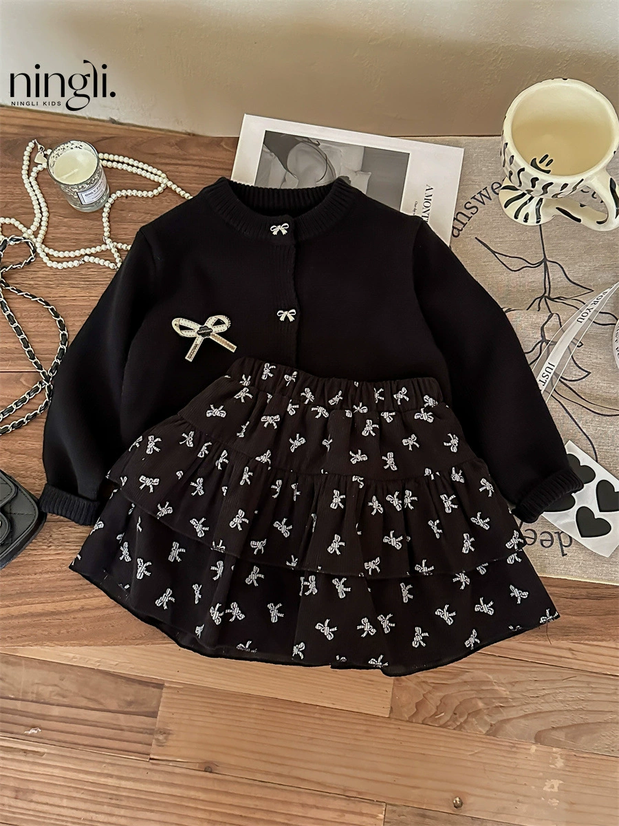 柠里 Autumn set, юбка, детский вязаный свитер, куртка, детская одежда, западный стиль