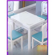 带电磁炉的小户型可伸缩折叠家用餐桌椅组合钢化玻璃饭桌长方形46