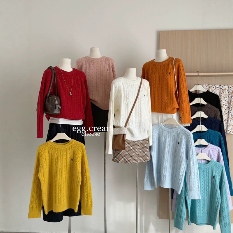 eggsmile embroidered pony cable-knit sweater, women's autumn/winter loose and relaxed style, slimming effect, pullover sweater eggsmile embroidered pony cable-knit sweater, women's autumn/winter loose and relaxed style, slimming effect, pullover sweater