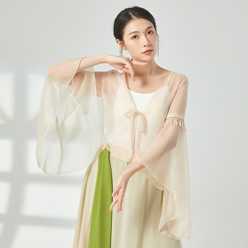 Classical dance dance clothing women's gauze Chinese dance fairy pearl elegant top performance clothing practice clothing