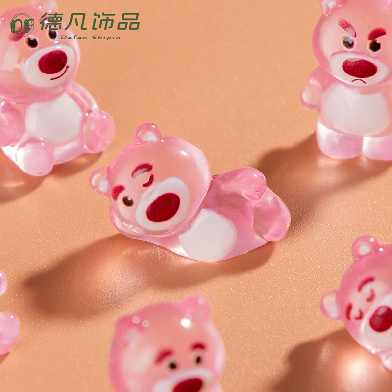 光沢のあるイチゴクマシリーズ小さな装飾品マイクロ風景発光ミニチュアクマ樹脂クラフトリビングルームのデスクトップ装飾品|undefined