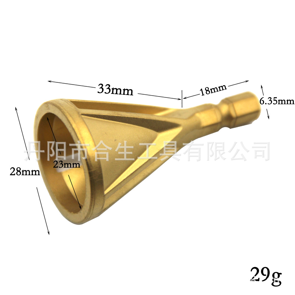 Nuevo biselador externo transfronterizo, desbarbado de acero de alta velocidad, mango triangular de tres hojas, mango hexagonal, taladro eléctrico negro dorado