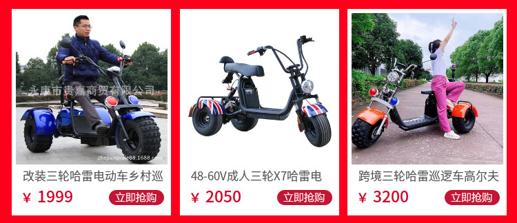 Cross-border 48V/60V large and small Harley-style three-wheeled electric scooters, electric scooters with wide tires, and electric bikes for export to Europe, the US, and China (medium-sized)