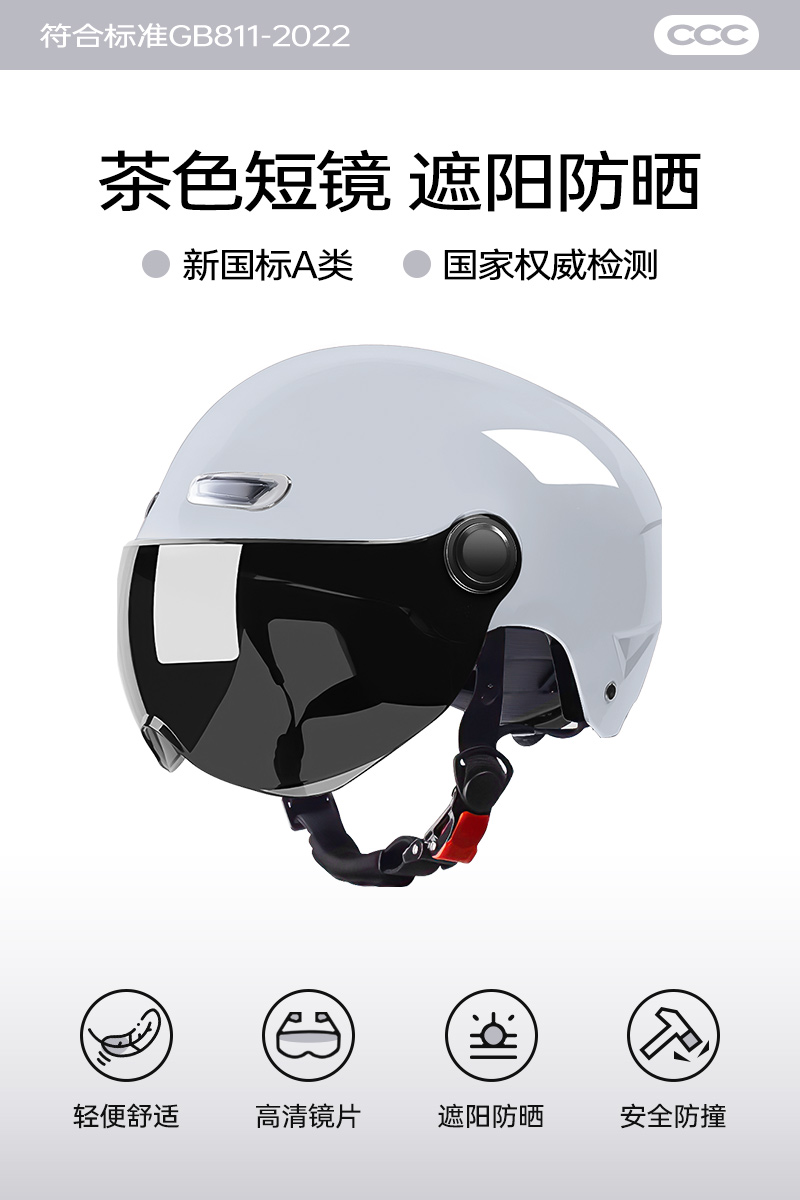 3C Certified: Universal Auto Parts and Accessories - dusk-cloud-gray-sunscreen-short-visor-large-size-head-circumference-60-64cm