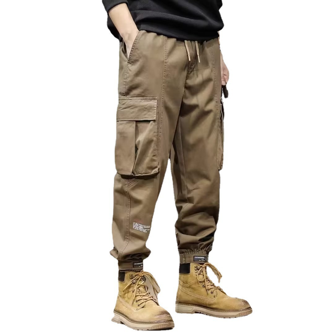 Monos de cintura elástica con múltiples bolsillos, pantalones sueltos de talla grande resistentes al desgaste para hombres, pantalones de trabajo verde militar, pantalones con pies de sitio de construcción