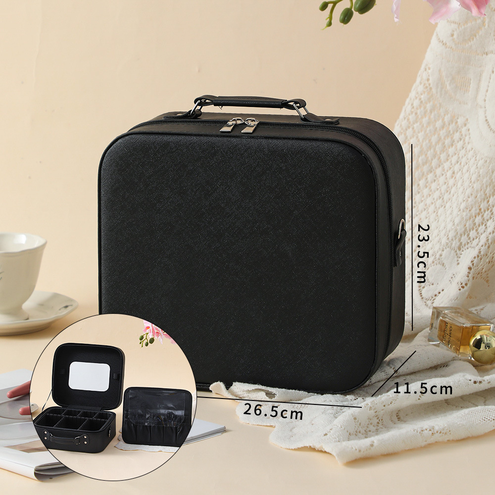 Nueva caja de maquillaje LED simple atmósfera portátil caja de almacenamiento de cosméticos de gran capacidad de cuero PU