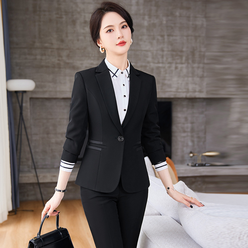 세트 재킷 여성 2024 가을 새 스타일 작은 기질 원피스 세트 전문 세트 호텔 프론트 데스크 작업복