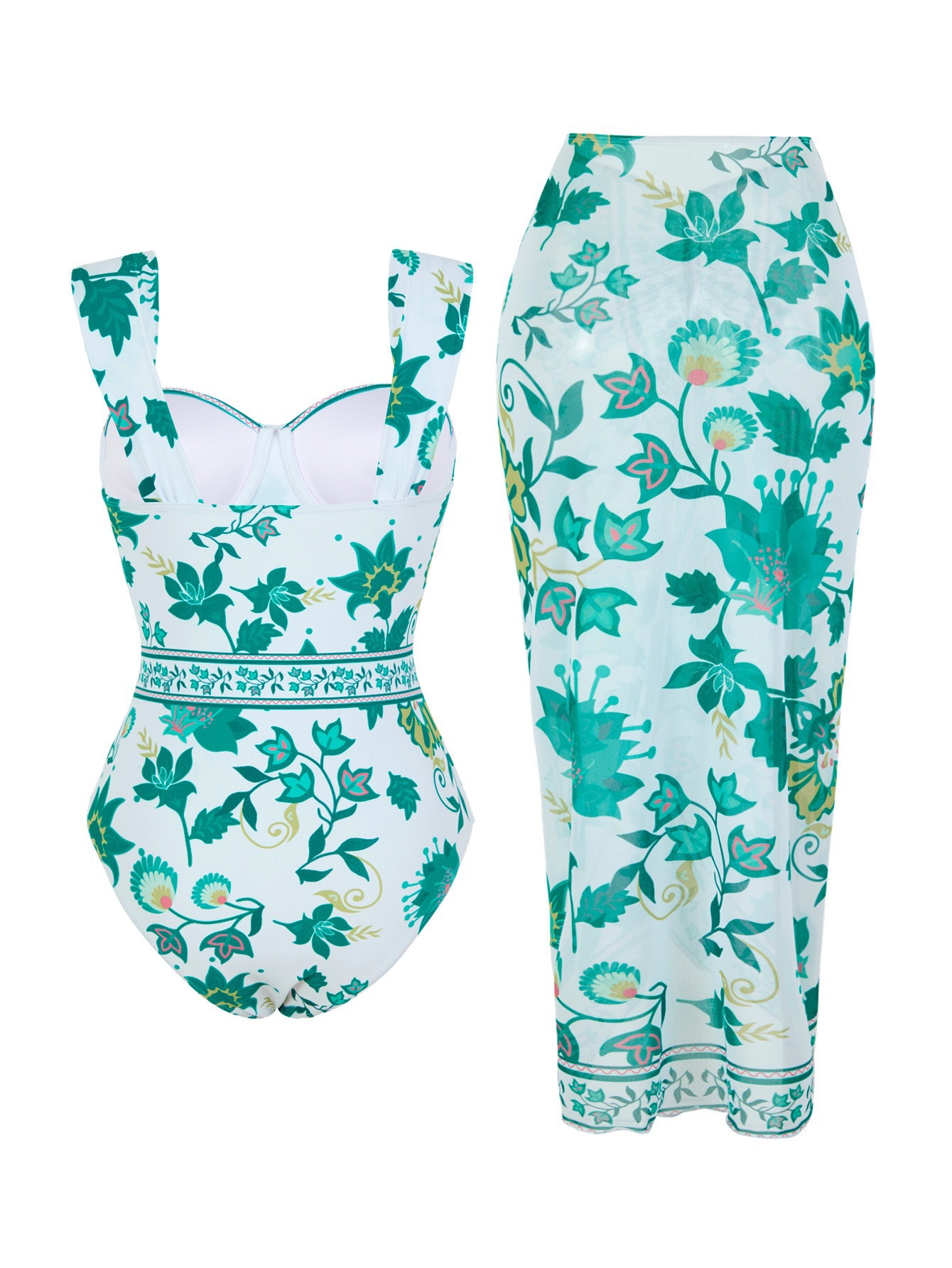 Push-up Underwire One-piece Swimsuit Tummy Control Digital Print_voghion.com