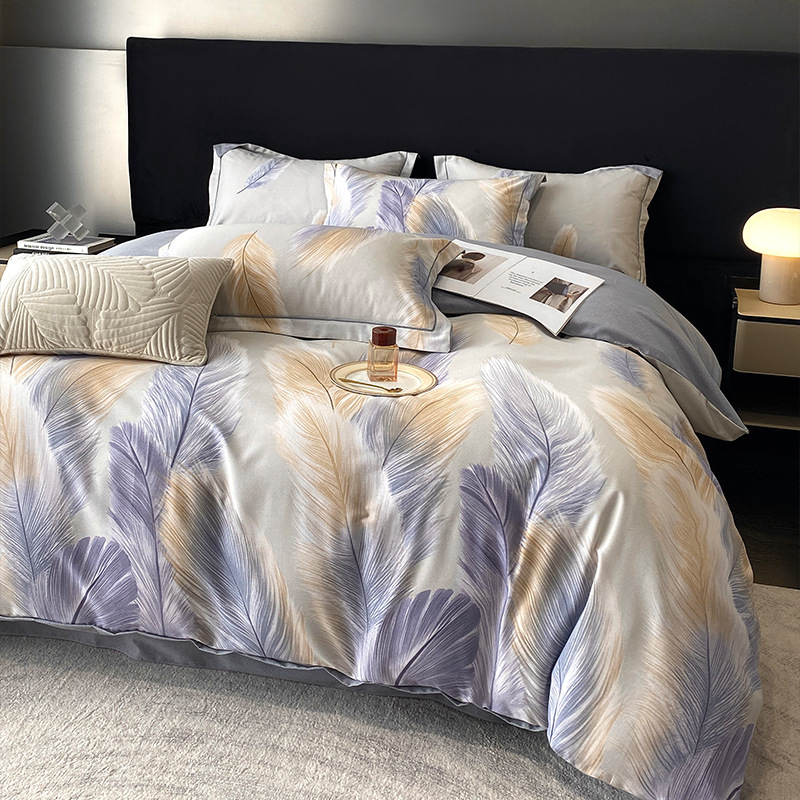 Nuevo juego de cuatro piezas de lana gruesa y cepillada, ropa de cama de edredón de impresión de lujo ligero para el hogar, ropa de cama de otoño e invierno al por mayor