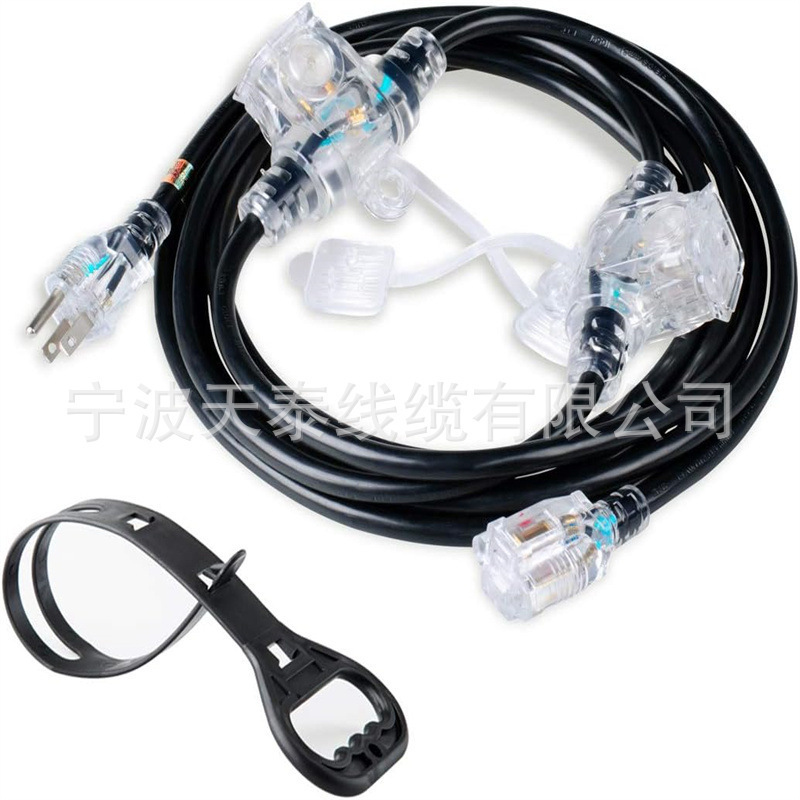 美规电源延长线四个5-15R插座红色LED指示灯电缆插头插座至连接器