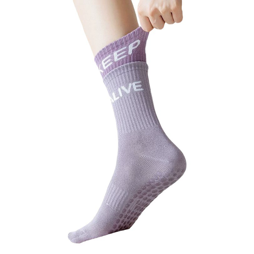 Носки для йоги, женские носки средней длины, спортивные носки для фитнеса в помещении, осенние и зимние носки, дышащие нескользящие силиконовые носки для аэробики