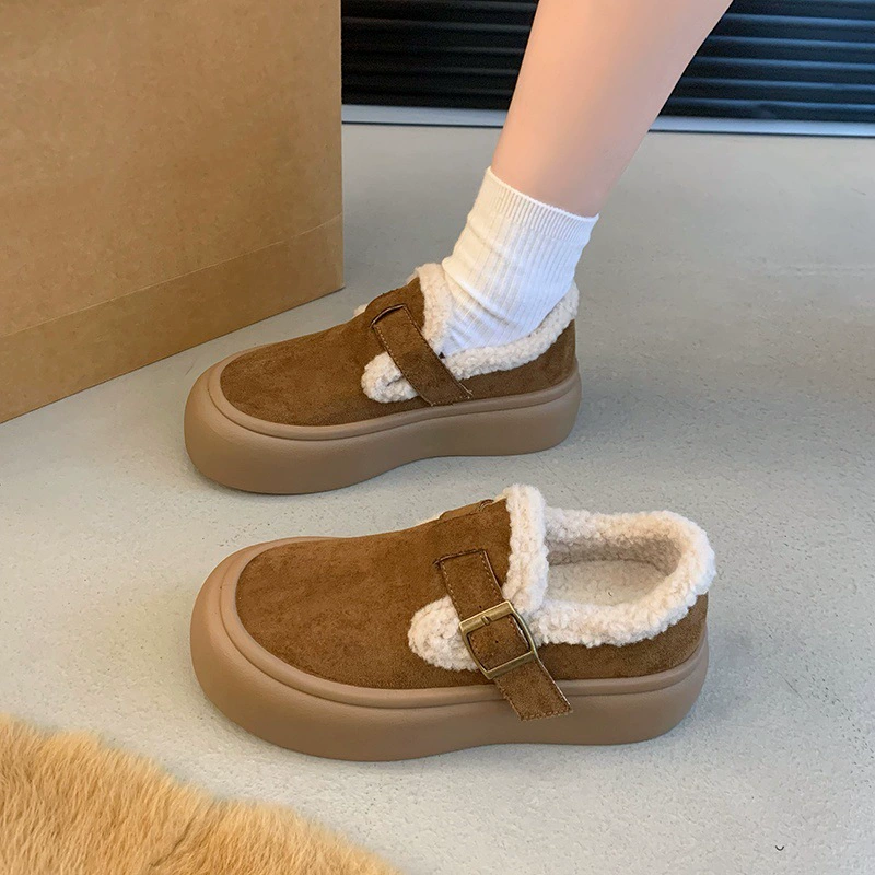 Женские туфли Birkenstock с толстой подошвой, новая зимняя коллекция 2025 года, с бархатом и утеплением, полная защита от снега, сапоги с одной шапкой (лажные перевод)