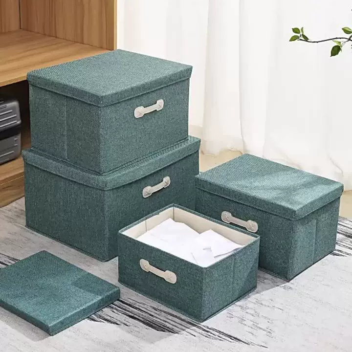 日式棉麻收纳箱可折叠衣柜储物箱抽屉式带盖整理箱衣服玩具收纳盒