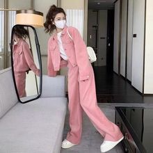 大码胖mm运动套装女春秋季新款潮流时尚外套阔腿裤舒适休闲两件套