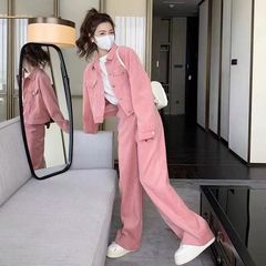 大きいサイズの太ったmmのスポーツのスーツの女性の春秋の新型のファッションのコートの広い足のズボンの快適なレジャーの2つのセット