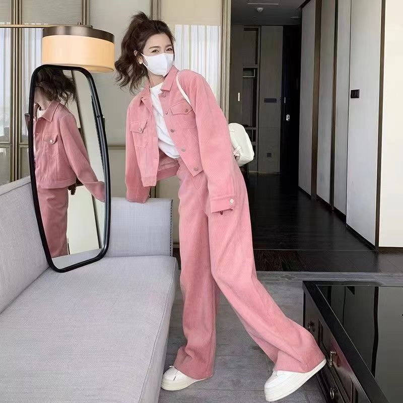 plus size chubby girl Sports suit Women's Spring and Autumn New Fashion Coat Wide Leg Pants Comfortable Casual Two-piece Set