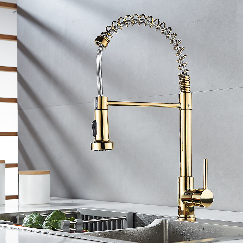 Grifos de cocina de primavera de doble función negros transfronterizos caliente y frío giratorios universales lavabo de verduras lavabo a prueba de salpicaduras