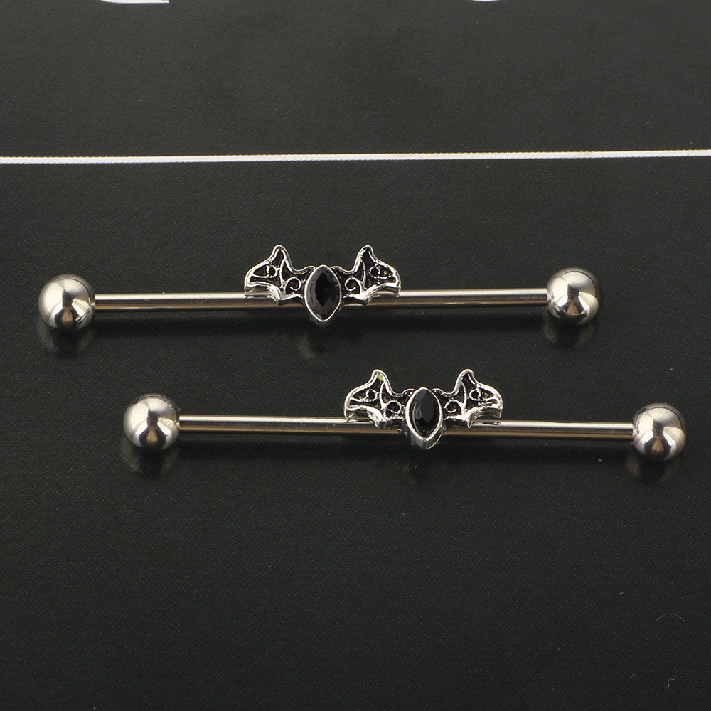 Bat Diamond Long Rod Ear Studs Industrial Bridge Barbell Body Piercing Jewelry 316L Surgical Steel detail image 7