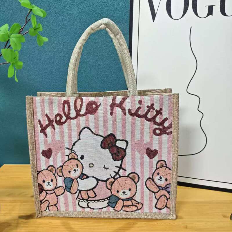 2025 New Cartoon Linen Handbag Women's Tote Bag Student Mending Bag Jute Shopping Bag Gift Storage Bag