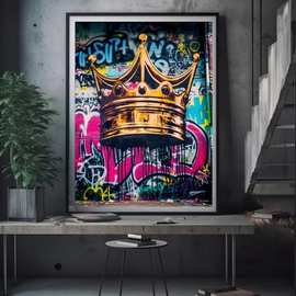 彩色皇冠涂鸦艺术油画工厂一件代发高清喷绘油画外贸入仓货源