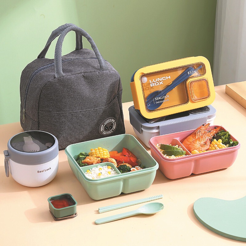 長方形の仕切り付き弁当箱、電子レンジ対応、学生・大人用弁当箱、食器、サラリーマン向け和風弁当箱、携帯用|undefined