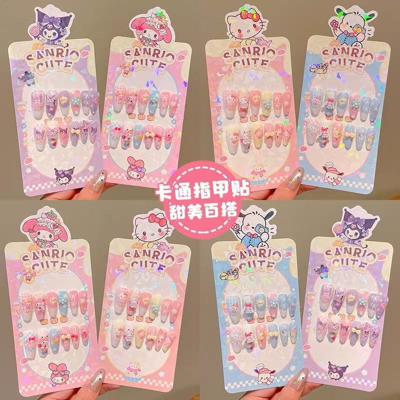 Koolomi niños largos desmontables desgaste de uñas de niñas dibujos animados uñas pequeñas princesas uñas