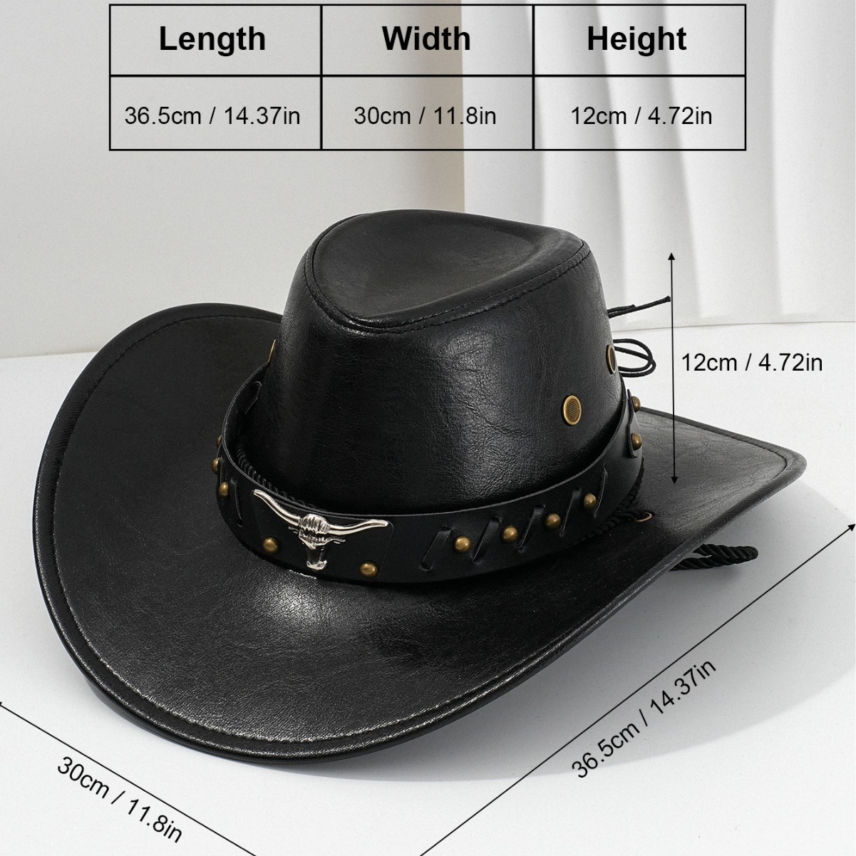 Explosiones transfronterizas de estilo masculino y masculino de piel PU sombrero de vaquero único punk cabeza de vaca cuero metal remaches cinturón fiesta de campamento