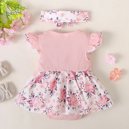 Ins-style Amazon infant and toddler spring and summer bestseller girl baby sleeveless floral print triangle rash guard dress