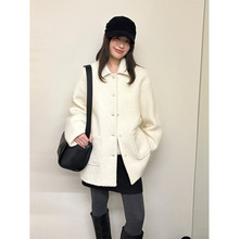 TG 利落大方圈圈毛呢裥棉外套女2025冬季新款翻领中长款大衣26005