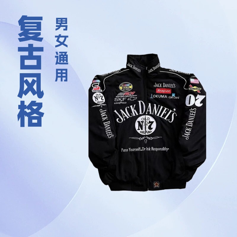 Factory Direct Supply Jack Daniel's Co-Branded Nascar Jacket Men's Printed Stand-Collar Sports Jacket Wholesale Factory Direct Supply Jack Daniel's Co-Branded Nascar Jacket Men's Printed Stand-Collar Sports Jacket Wholesale