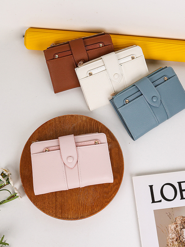 Fábrica de bolso al por mayor bolso de cambio corto de mujer japonés y coreano pequeño fresco bolso de tarjetas multifuncional hebilla cartera multifuncional