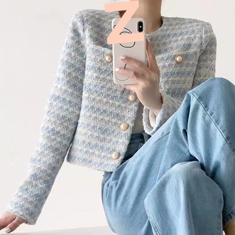 Женская осенняя укороченная куртка, твид в стиле Chanel, длинные рукава, с подкладкой — яркие цвета