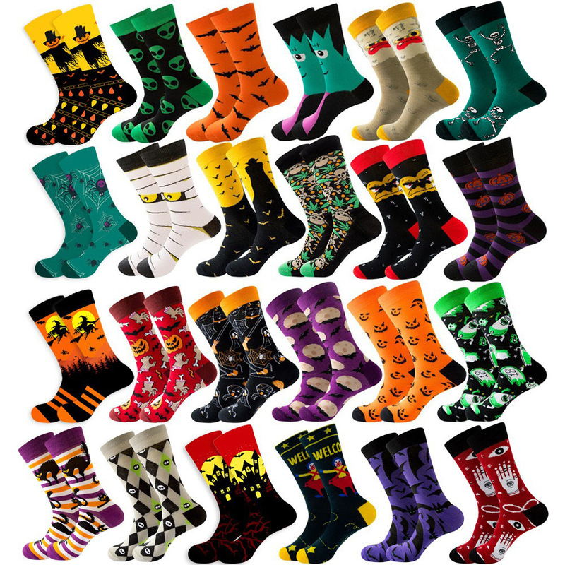 Autumn and Winter New Trendy Socks Halloween Men's Socks Skull Alien Women's Socks Pumpkin Socks Monster Mid-Calf Socks Bat