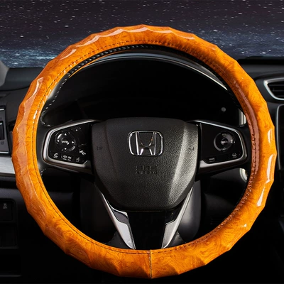 texture leather wood grain cover, Steering wheel cover - orange-peach-wood-type-o