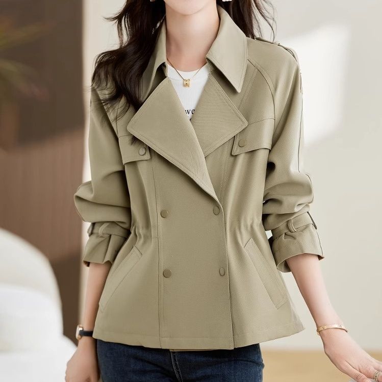 0359 High-End Women's Coat 2025 New Spring and Autumn Style, High-End Feel, Petite Drawstring Short Trench Coat, White