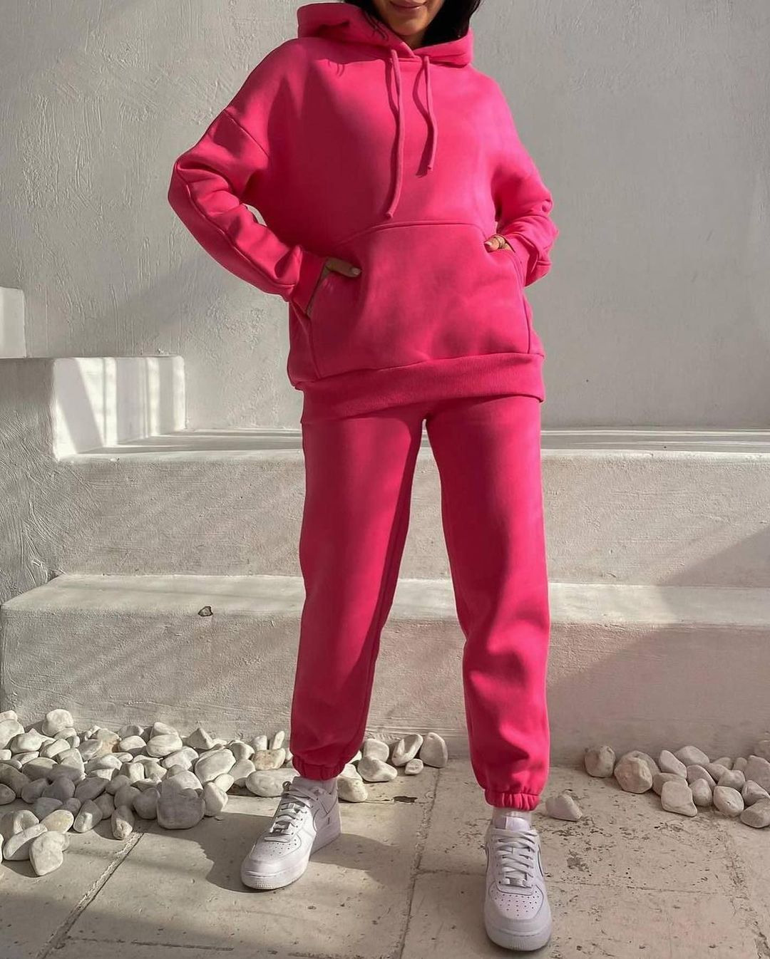 2024 Neues, lässiges, modisches, langärmeliges Plüsch-Zweiteiler-Set aus Kapuzenpullover und Hose_voghion.com