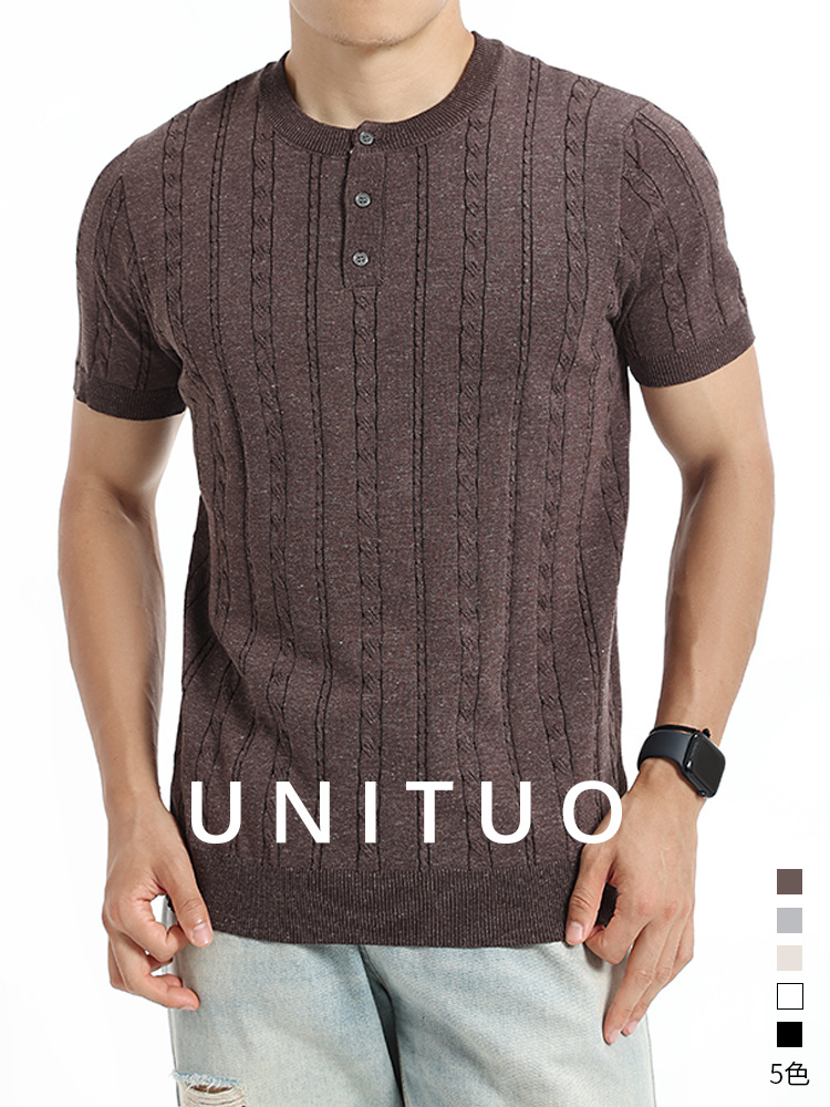 2026 nuevo estilo de hombre de punto de manga corta chaqueta de cuello de Henry ligera de negocios casual de alta calidad ropa de hombre
